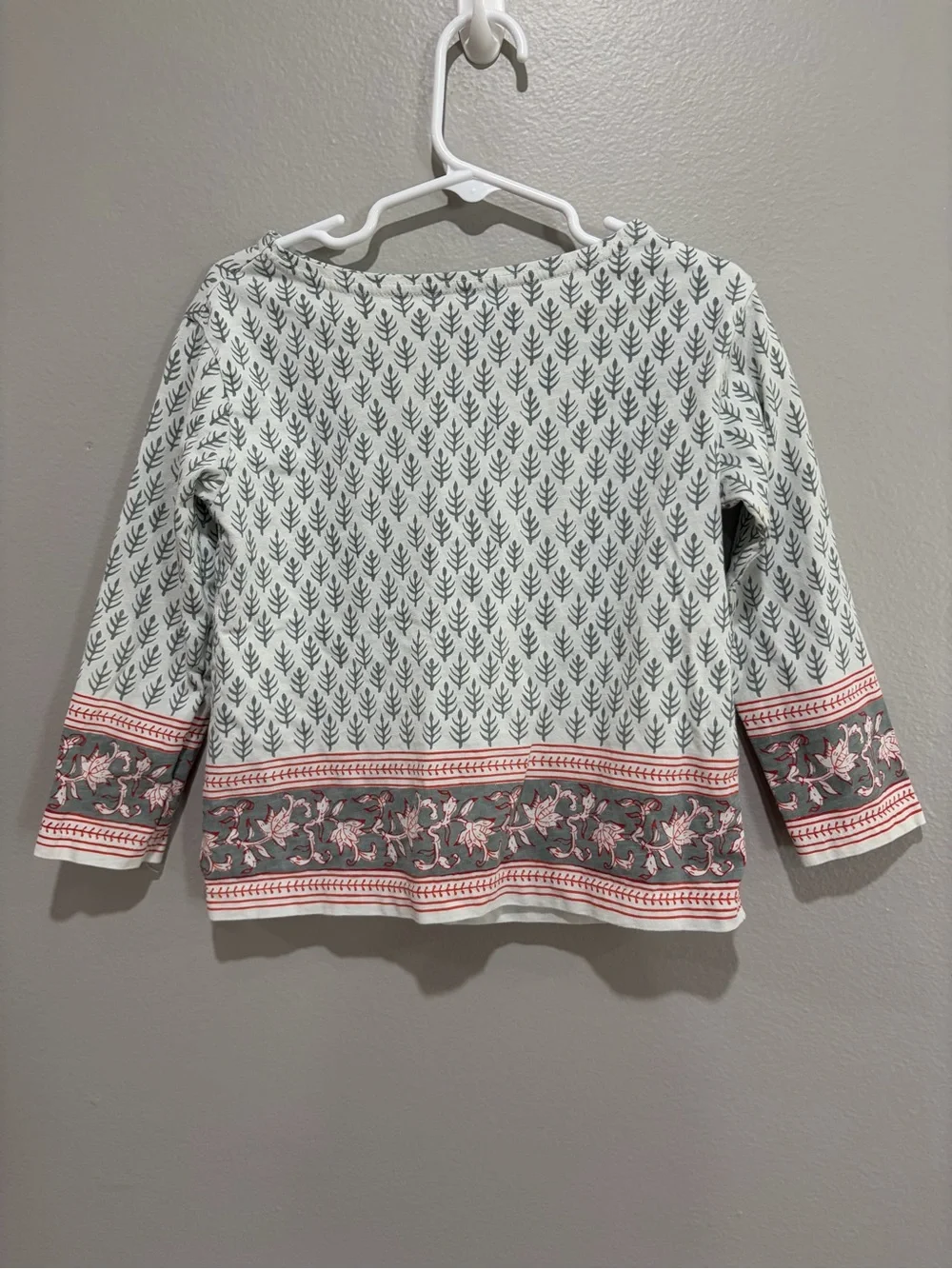 Crewcuts White Long-Sleeve Top with Gray Print and Pink Border